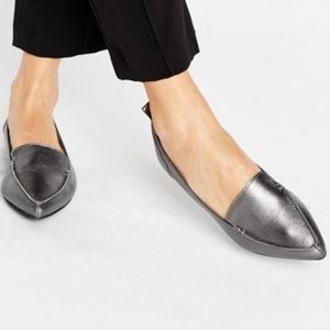 Aldo Pewter Silver Pointy Leather Loafers 7.5